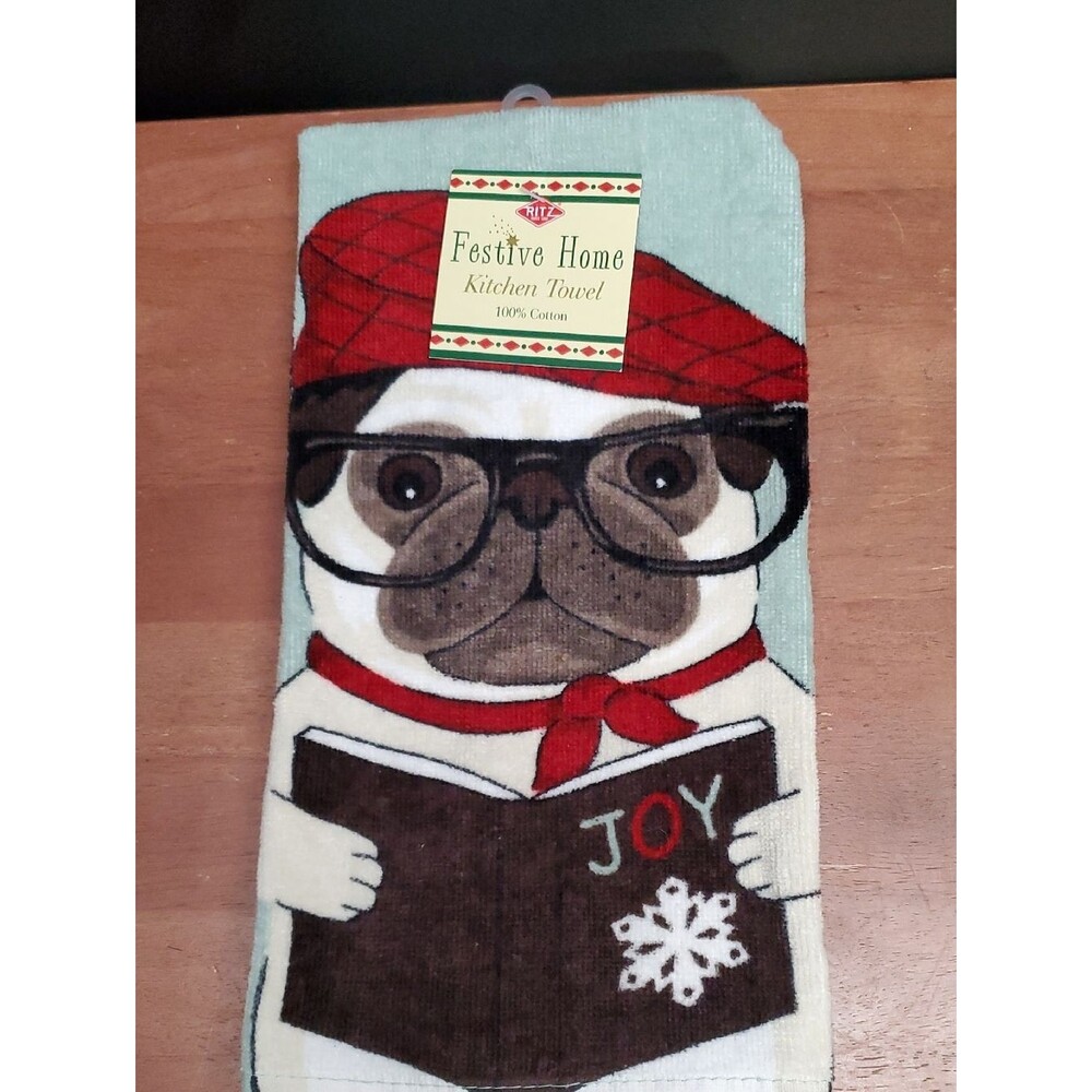 Festive Home Decorative Kitchen Towel Pug Singing Carols